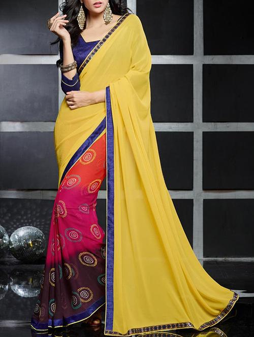 yellow georgette half and half saree with blouse - 15235571 - Standard Image - 1