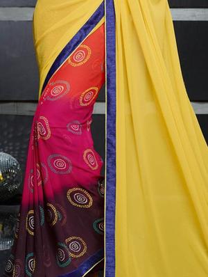 yellow georgette half and half saree with blouse - 15235571 - Standard Image - 2