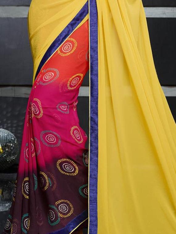 yellow georgette half and half saree with blouse - 15235571 - Zoom Image - 2