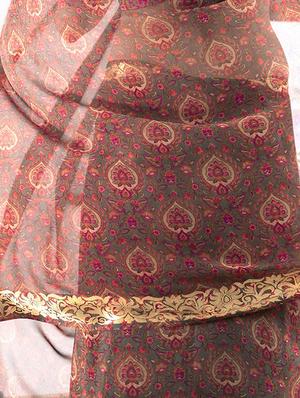 brown georgette printed saree with blouse - 15235862 - Standard Image - 2