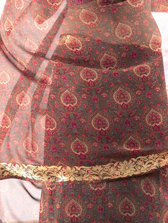brown georgette printed saree with blouse - 15235862 - Zoom Image - 2