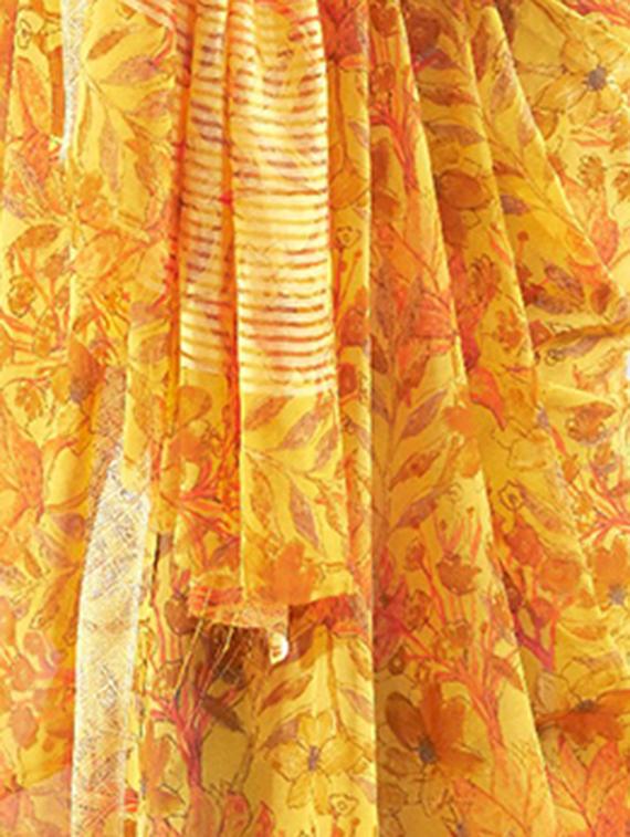 mustard georgette printed saree with blouse - 15235865 - Zoom Image - 2