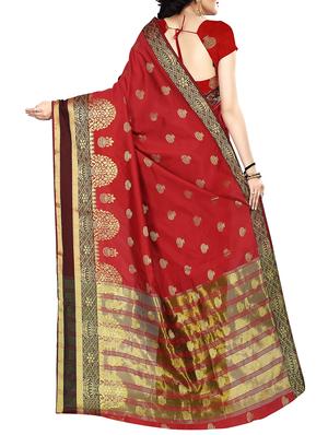 red art silk banarasi saree with blouse - 15235876 - Standard Image - 2
