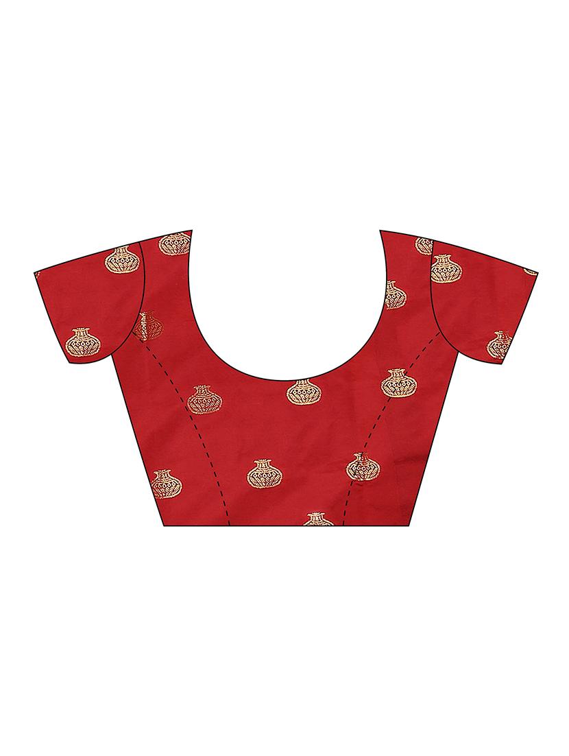 red art silk banarasi saree with blouse - 15235876 - Zoom Image - 3