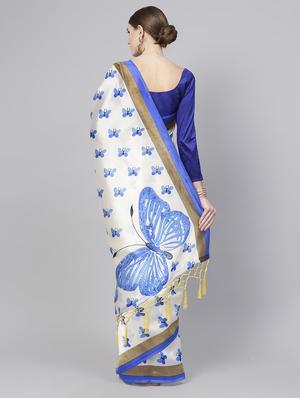 cream art silk printed saree with blouse - 15235884 - Standard Image - 2