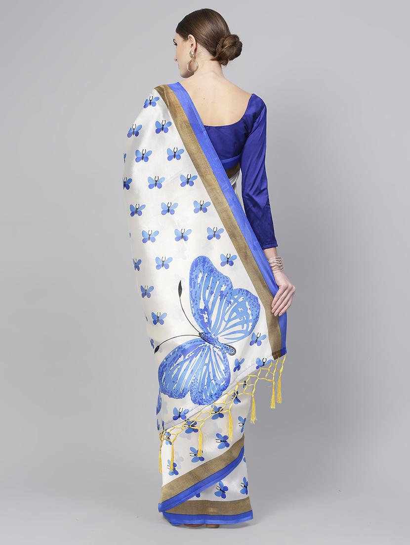 cream art silk printed saree with blouse - 15235884 - Zoom Image - 2