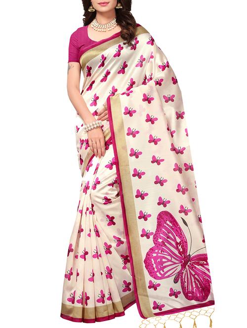 cream art silk printed saree with blouse - 15235888 - Very Small Image - 1