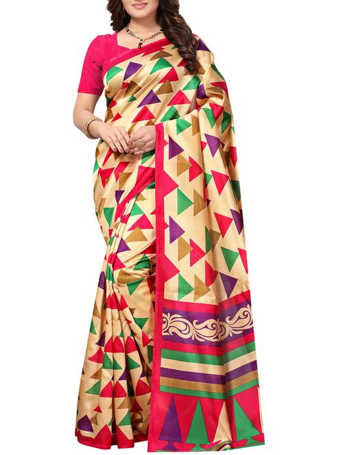 beige art silk printed saree with blouse - 15235892 - Standard Image - 1