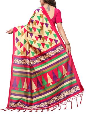 beige art silk printed saree with blouse - 15235892 - Standard Image - 2