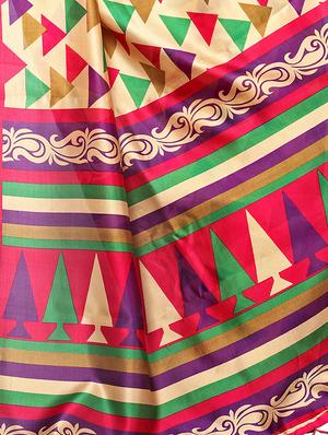 beige art silk printed saree with blouse - 15235892 - Standard Image - 4
