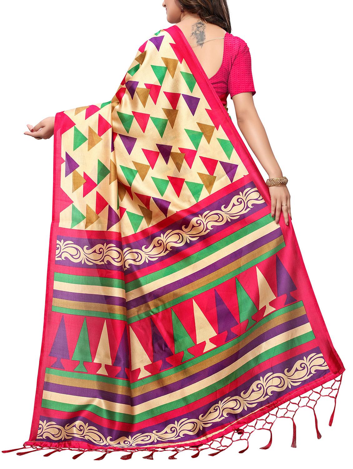 beige art silk printed saree with blouse - 15235892 - Zoom Image - 2