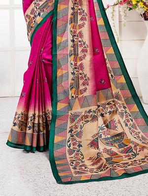pink khadi silk printed saree with blouse - 15235926 - Standard Image - 2