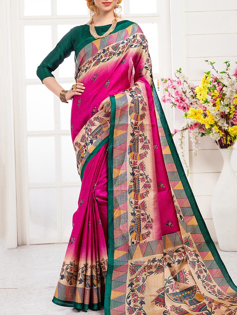 pink khadi silk printed saree with blouse - 15235926 - Zoom Image - 1