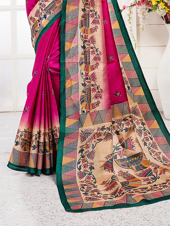 pink khadi silk printed saree with blouse - 15235926 - Zoom Image - 2