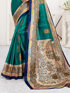 green khadi silk printed saree with blouse - 15235936 - Standard Image - 2