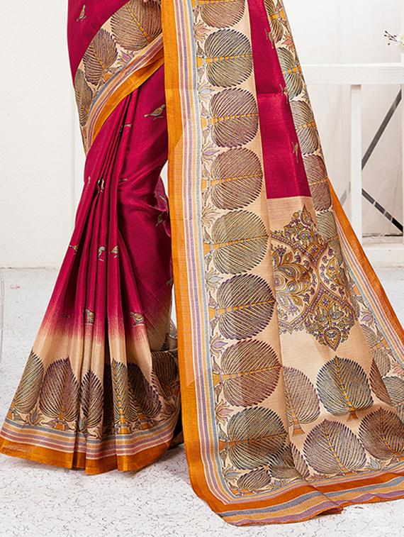 maroon khadi silk printed saree with blouse - 15235942 - Zoom Image - 2