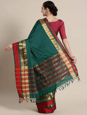 green cotton silk maheshwari saree with blouse - 15235946 - Standard Image - 2