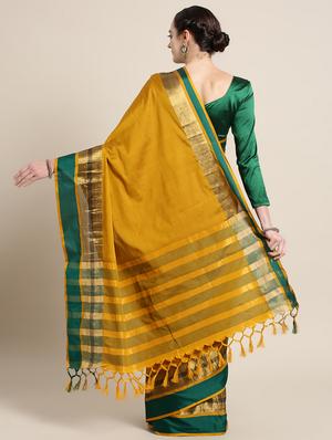 mustard cotton silk maheshwari saree with blouse - 15235950 - Standard Image - 2