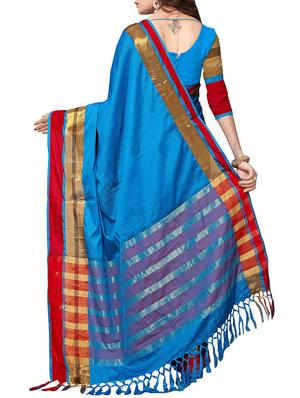 sky blue cotton silk maheshwari saree with blouse - 15235951 - Standard Image - 2