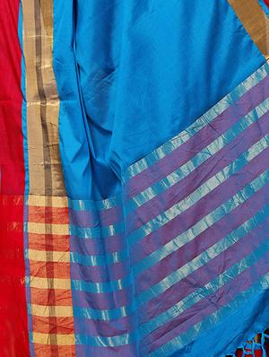 sky blue cotton silk maheshwari saree with blouse - 15235951 - Standard Image - 4