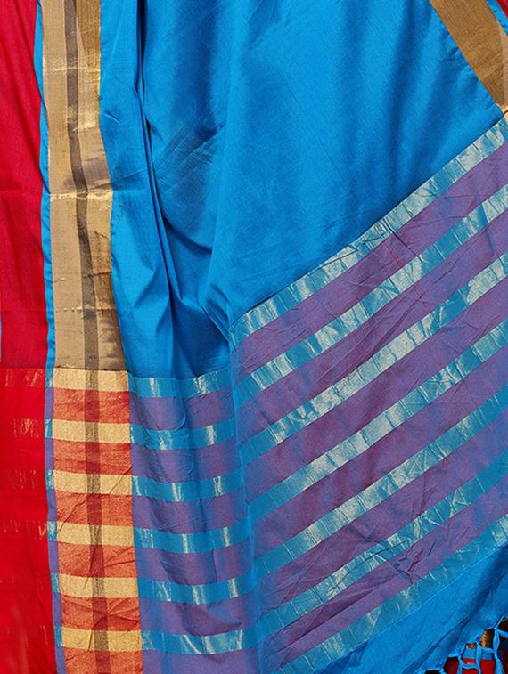 sky blue cotton silk maheshwari saree with blouse - 15235951 - Zoom Image - 4