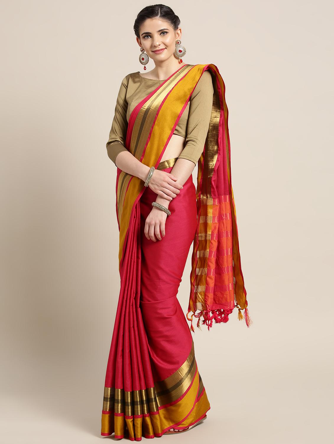red cotton silk maheshwari saree with blouse - 15235953 - Zoom Image - 1