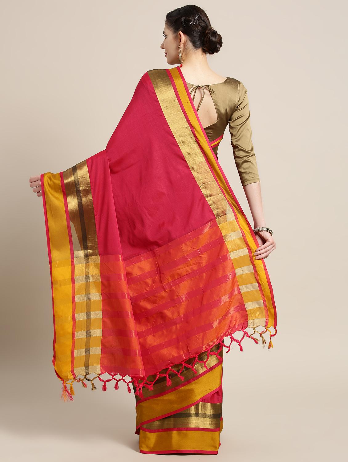 red cotton silk maheshwari saree with blouse - 15235953 - Zoom Image - 2