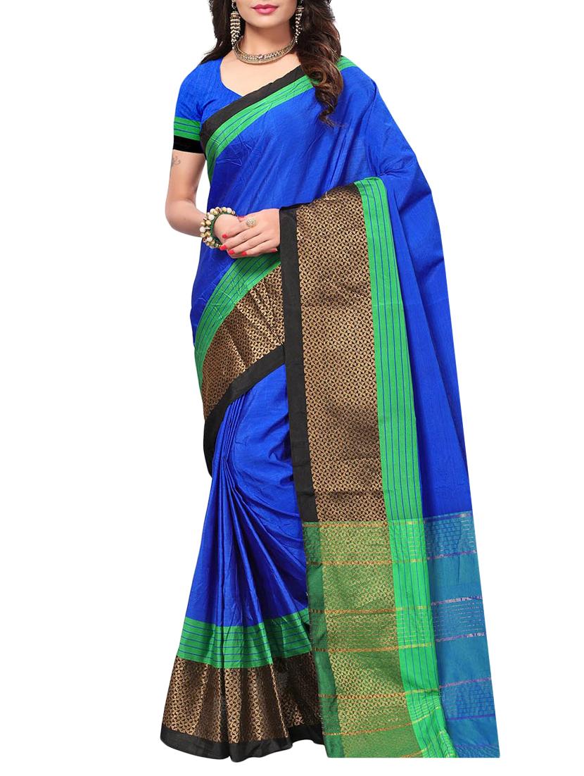blue cotton silk maheshwari saree with blouse - 15235962 - Zoom Image - 1