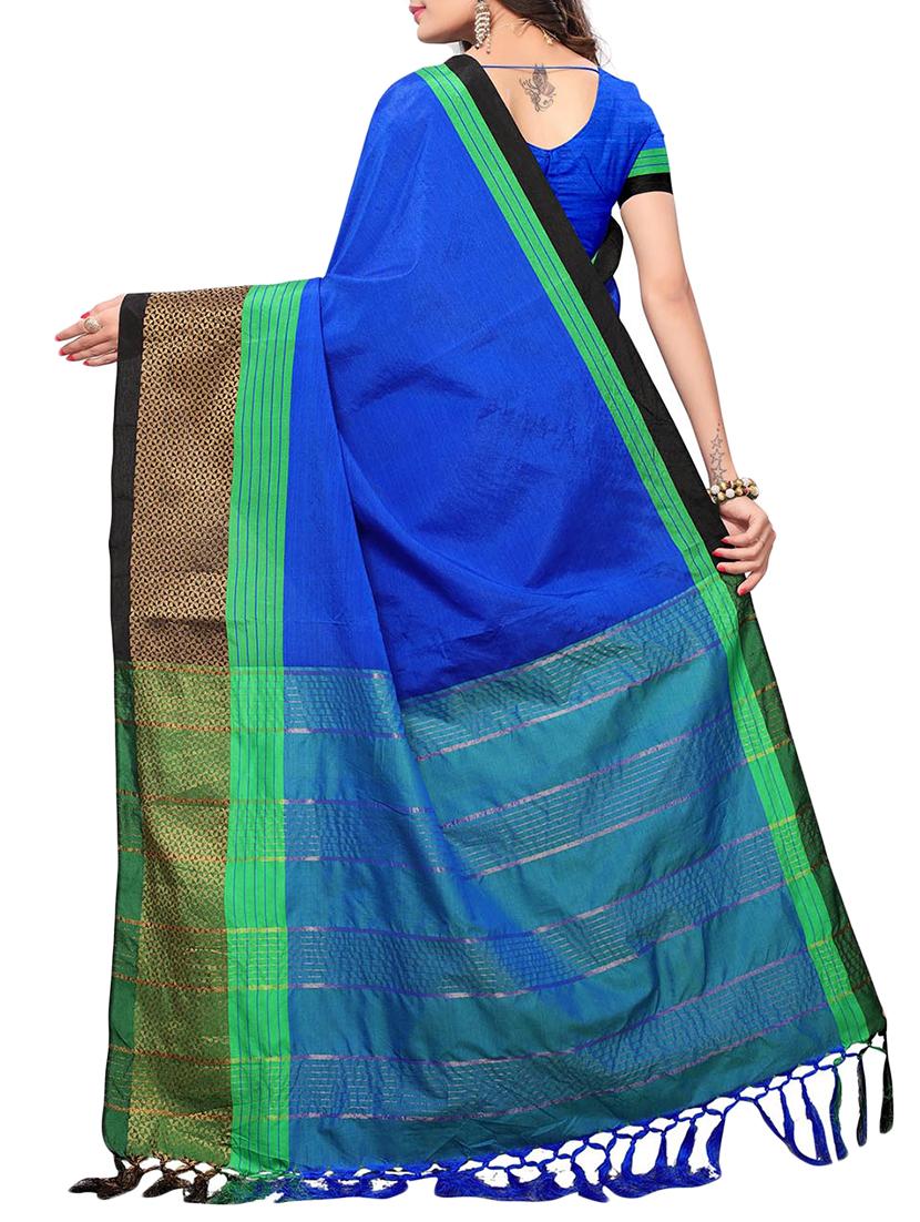 blue cotton silk maheshwari saree with blouse - 15235962 - Zoom Image - 2