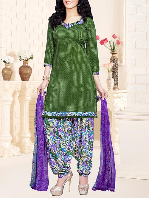 green crepe unstitched patiyalal suit - 15236054 - Standard Image - 1