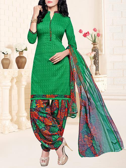 green crepe unstitched patiyalal suit - 15236061 - Very Small Image - 1