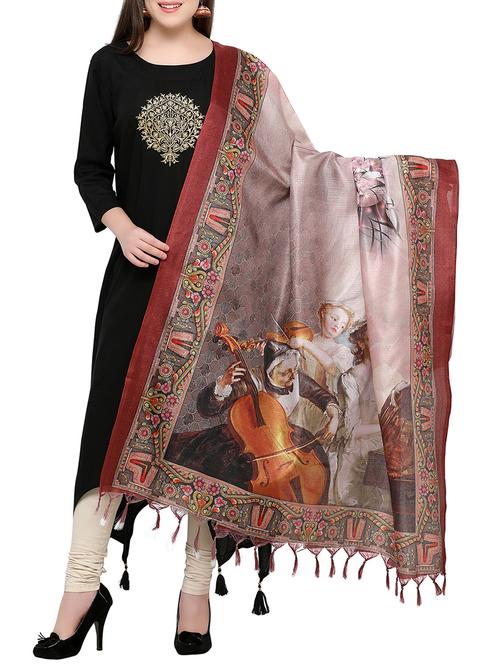 brown khadi printed dupatta - 15236073 - Standard Image - 1