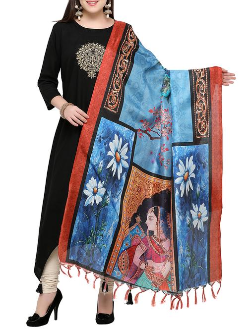 blue khadi printed dupatta - 15236080 - Standard Image - 1