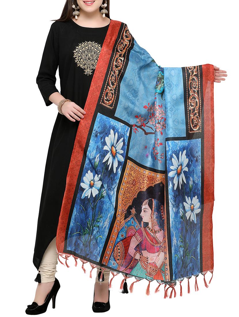 blue khadi printed dupatta - 15236080 - Zoom Image - 1