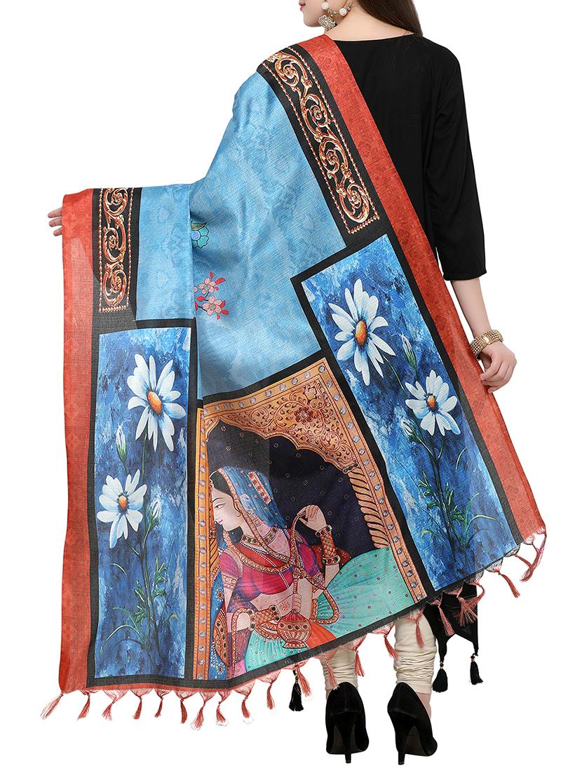 blue khadi printed dupatta - 15236080 - Zoom Image - 2