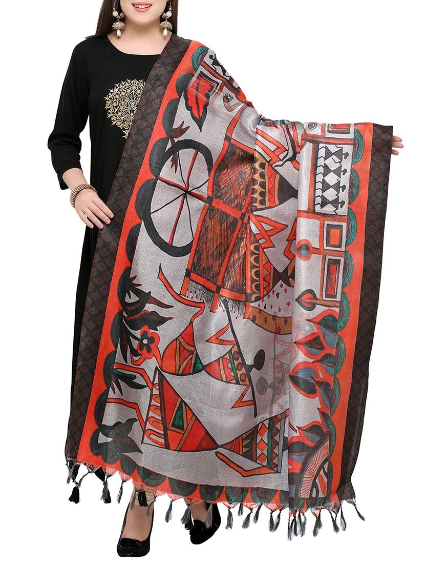 orange khadi printed dupatta - 15236082 - Zoom Image - 1