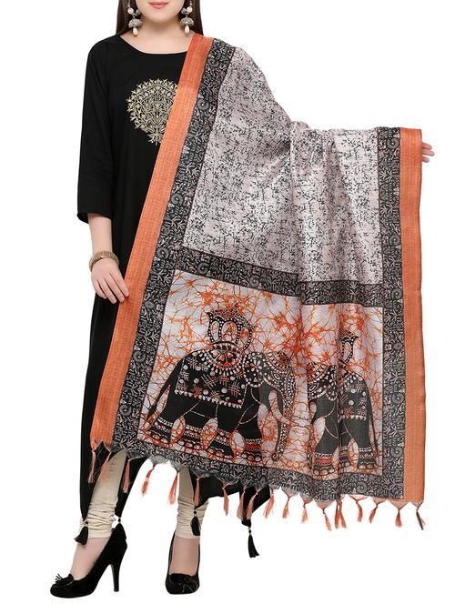 black khadi printed dupatta - 15236094 - Standard Image - 1