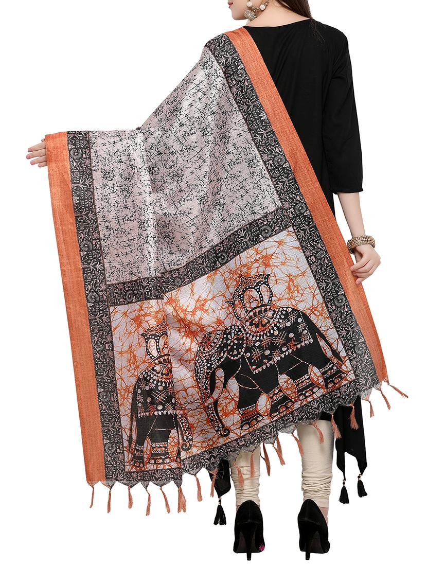 black khadi printed dupatta - 15236094 - Zoom Image - 2