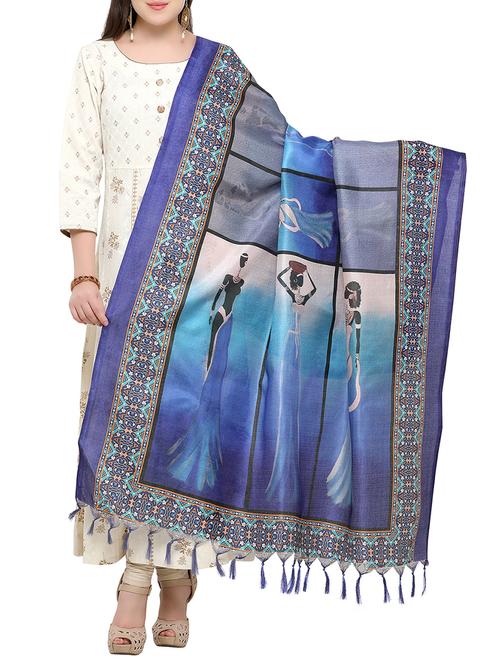 blue khadi printed dupatta - 15236098 - Standard Image - 1