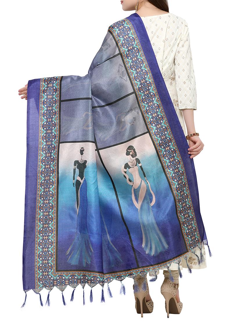 blue khadi printed dupatta - 15236098 - Zoom Image - 2