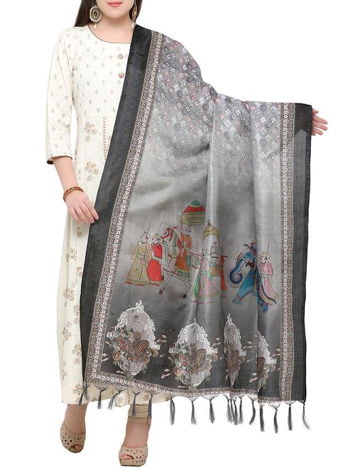 grey khadi printed dupatta - 15236104 - Very Small Image - 1