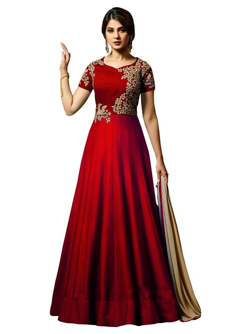 Embroidered semi-stitched anarkali suit - 15236194 - Standard Image - 1