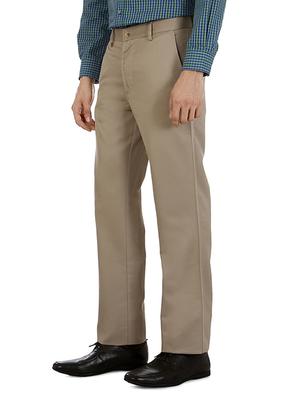 beige cotton flat front casual trousers - 15236244 - Standard Image - 2