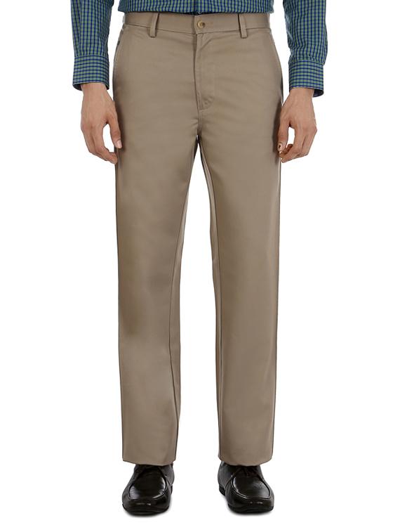 beige cotton flat front casual trousers - 15236244 - Zoom Image - 1