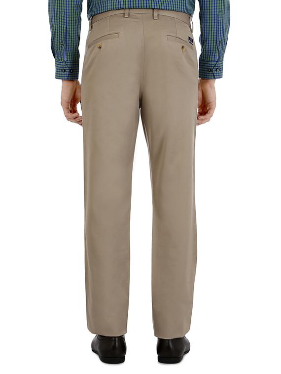 beige cotton flat front casual trousers - 15236244 - Zoom Image - 3