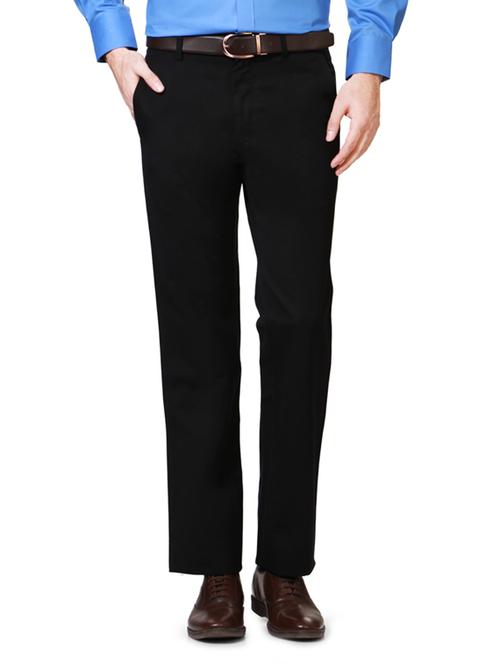 black cotton flat front trousers formal - 15236313 - Standard Image - 1