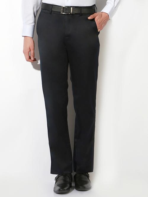 navy blue cotton blend flat front formal trouser - 15236357 - Standard Image - 1