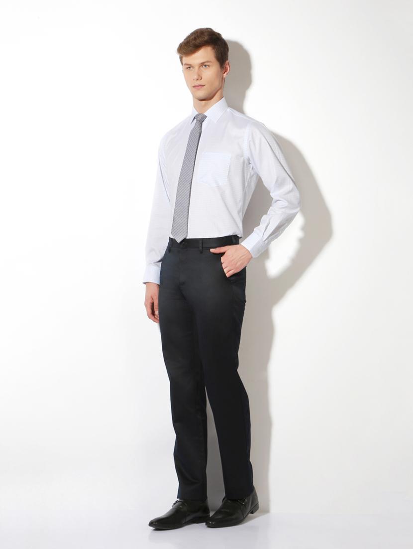navy blue cotton blend flat front formal trouser - 15236357 - Zoom Image - 3