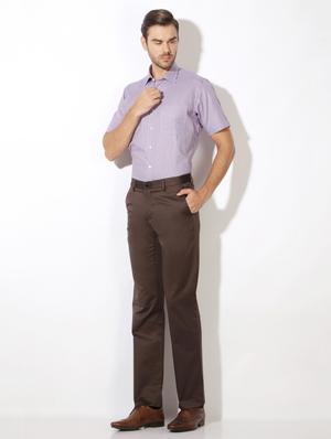 brown polyester blend flat front formal trouser - 15236361 - Standard Image - 3