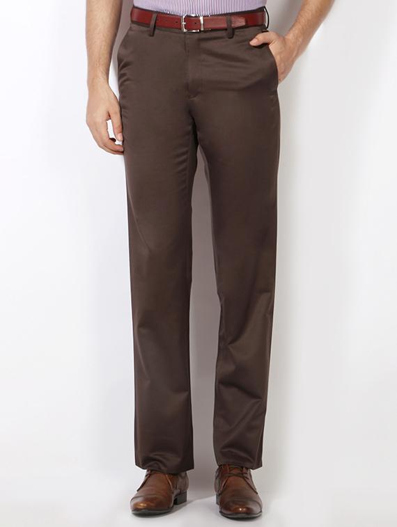brown polyester blend flat front formal trouser - 15236361 - Zoom Image - 1